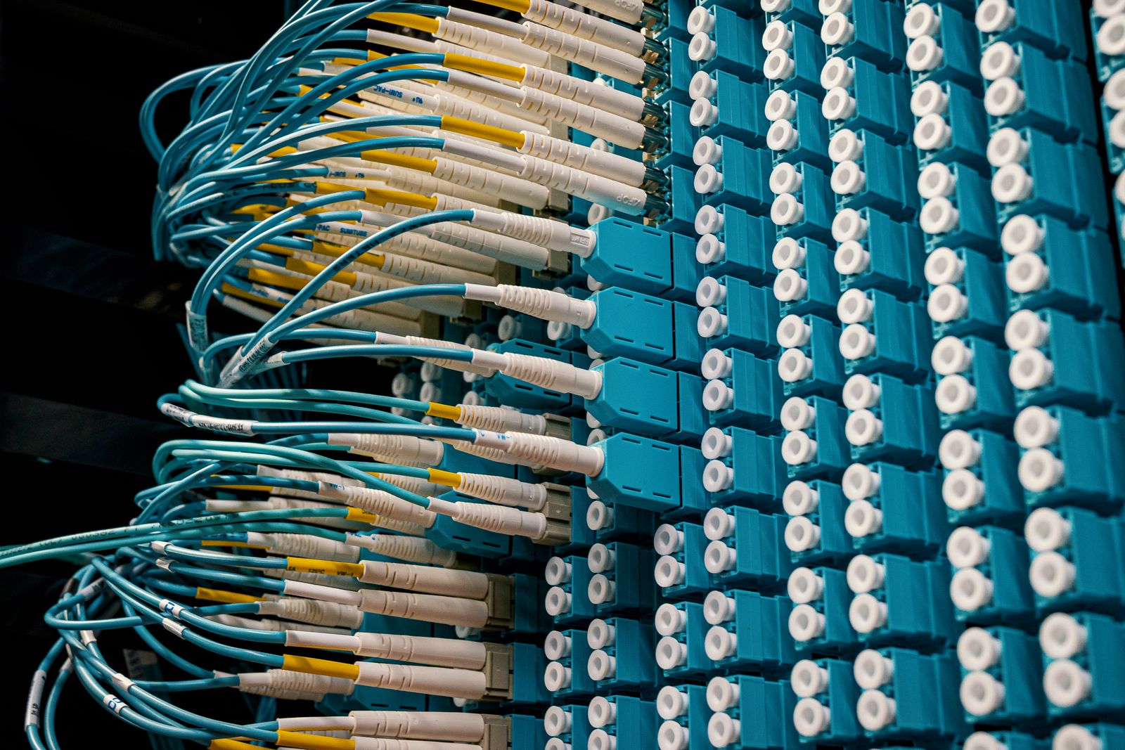 Fiber-optic network cabling in a patch panel